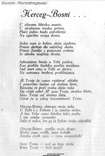 Read more: Pjesmu Herceg Bosni, napisao pjesnik Husein Muradbegović  (1907.-1947.)