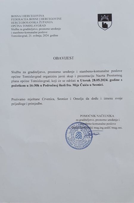 Read more: Obavijest iz Općine Tomislavgrad