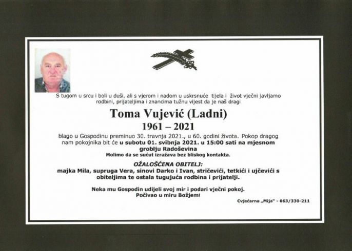 Toma Vujevic osmrtnica 2
