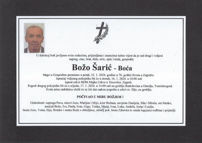osmrtnica bože šarić